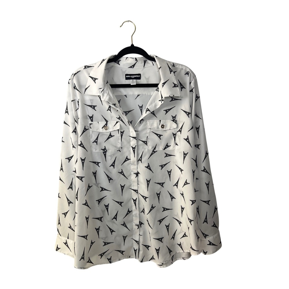 Karl Lagerfeld Black White Blouse Paris XL Quiet Luxury Eurocentric Whimsical